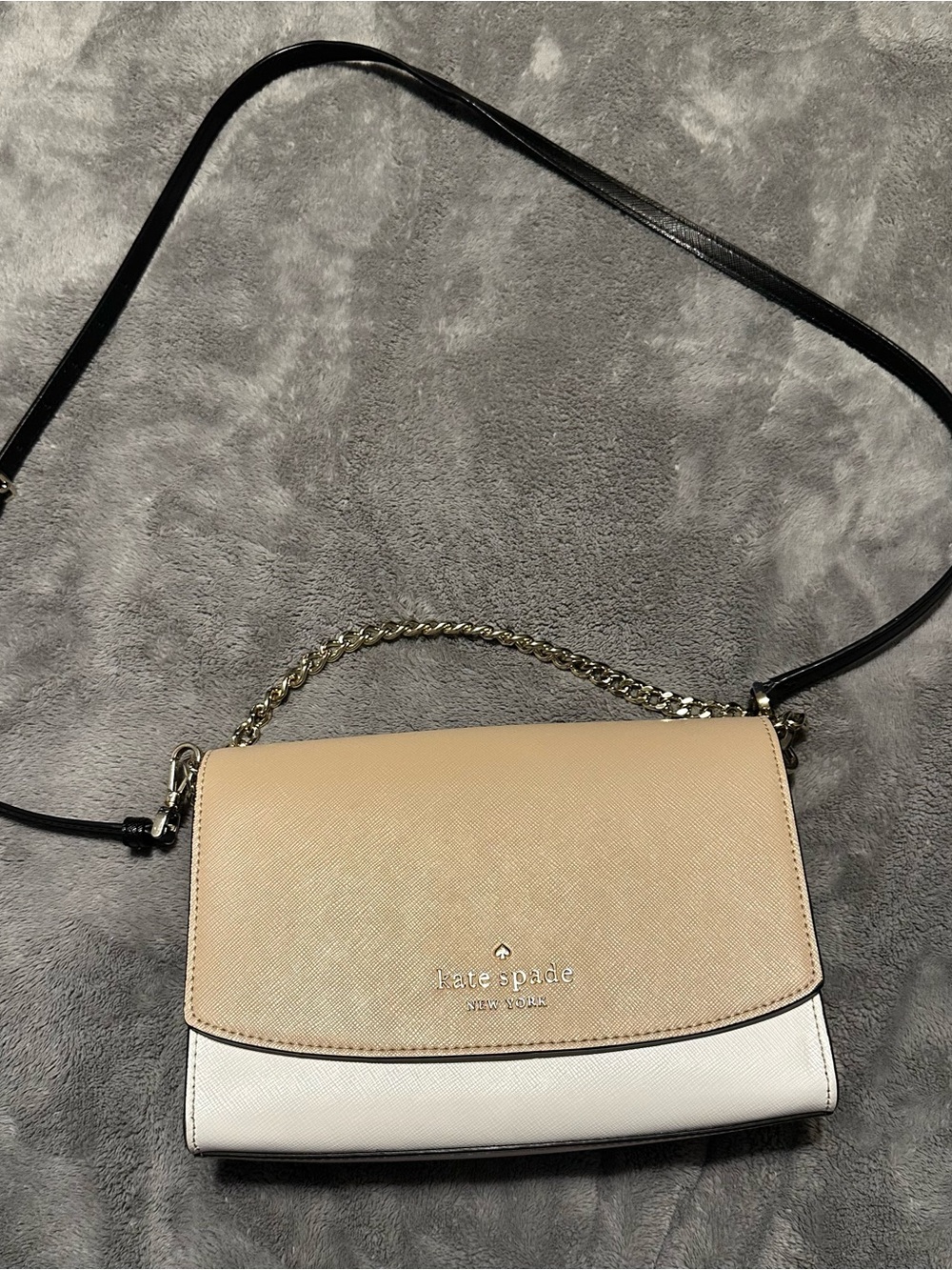 kate spade Beige and White Two-Tone Crossbody with Chain Accent